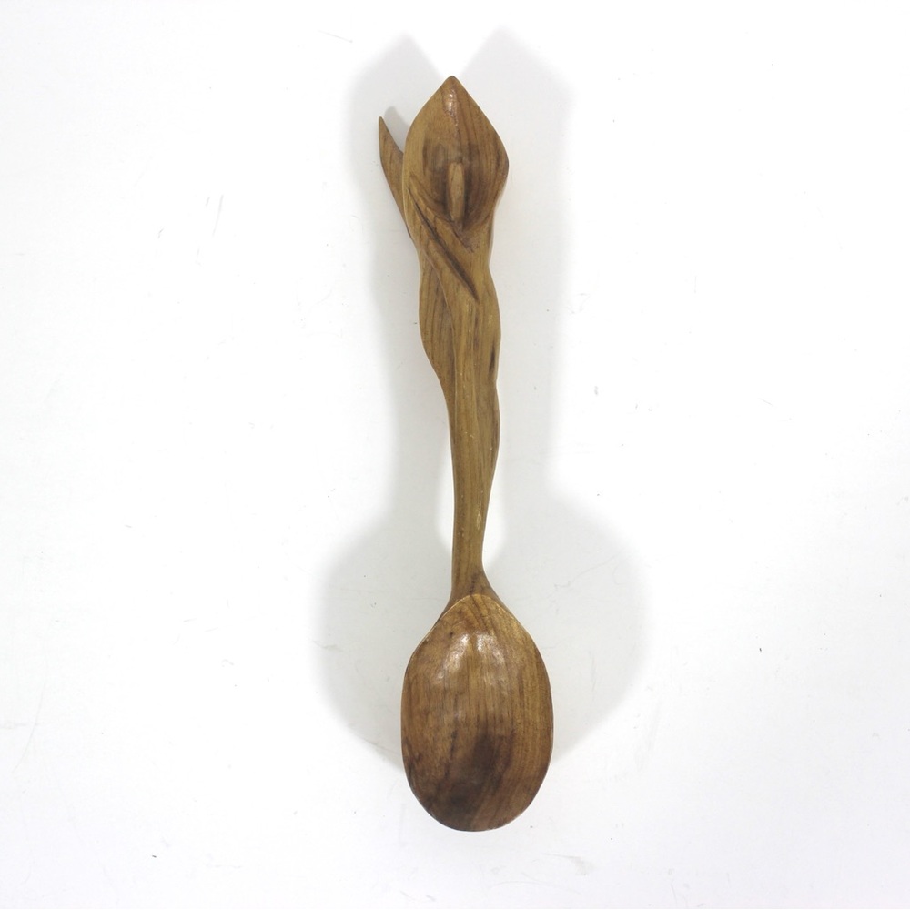 Hand Carved Wood Spoon Folk Art Treen Welsh Love Spoon Calla Lily